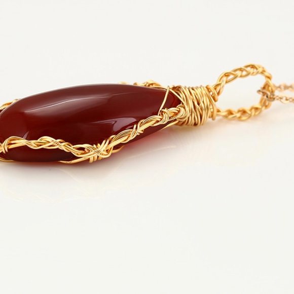 Natural Red Onyx 18KGP Necklace - Picture 4 of 10